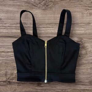 7 For All Mankind Black Denim Zip Crop Top